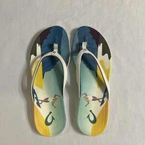OluKai Ho'opio Hau Women's Sandals – Surf Flip Flops White Straps Size 10